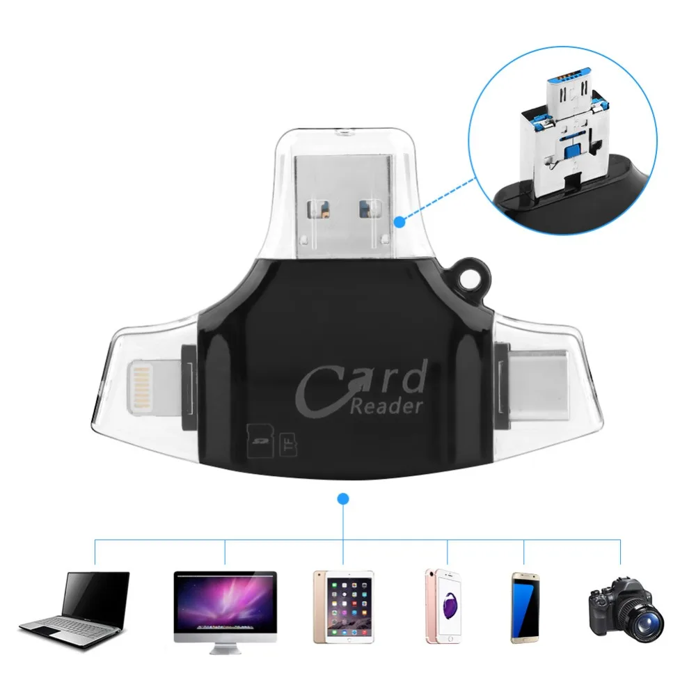 Type C & Micro USB & USB  OTG Card Reader Universal OTG TF/SD for iPhone iPad MacBook Android Computer Extension Readers