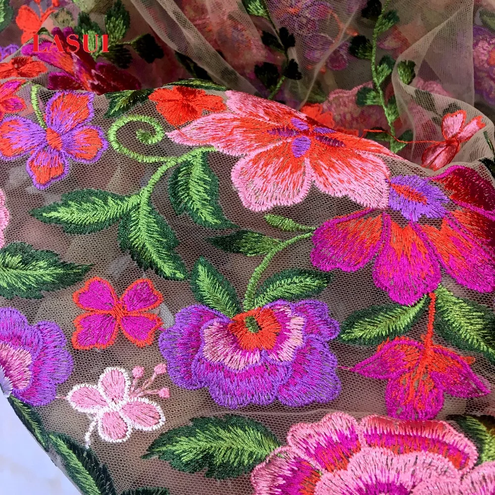 LASUI New positioning color embroidery lace fabric gorgeous FOR DIY evening dress Fashion clothing Home DecorationX0300