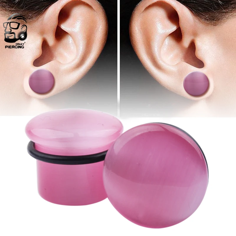 2pcs Jelly Pink Quartz Stone Ear Plugs and Tunnels Single Flared Stone Earring Piercings Ear Gauges Expander Body Jewelry 4-16mm