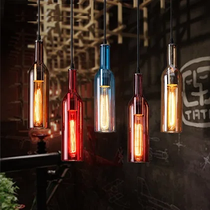 

IWHD Vintage Glass Bottle Pendant Light Fixtures Style Loft Industrial Retro Pendant Lights Living Room Bar Color Hanglamp