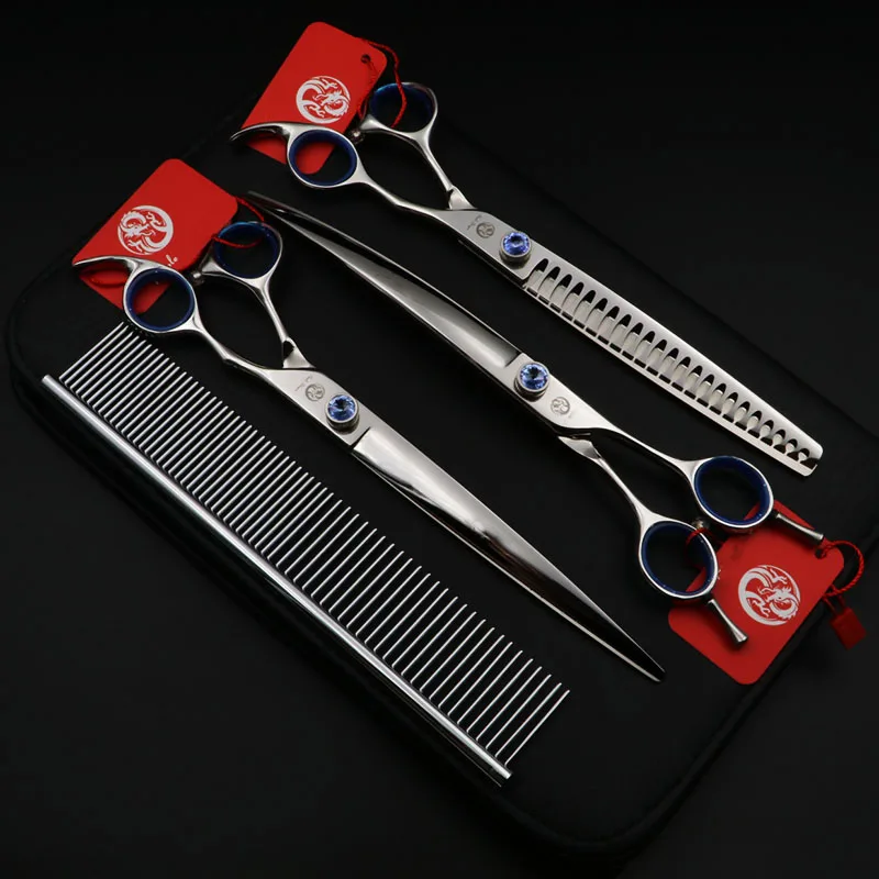 

8 Inch Professional High grade Scissors Pet Grooming set Dog Shears Hair ,Straight & Thinning & Curved scissors with case