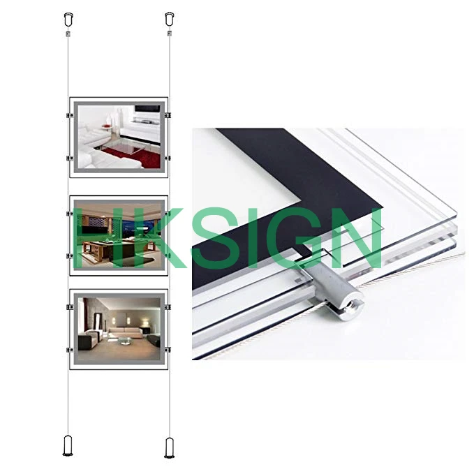 A4 Landscape Real Estate Window Hanging Display Office Led Acrylic Magnetic Photo Frame Light Box Sign Holder (3pcs A4 a column)