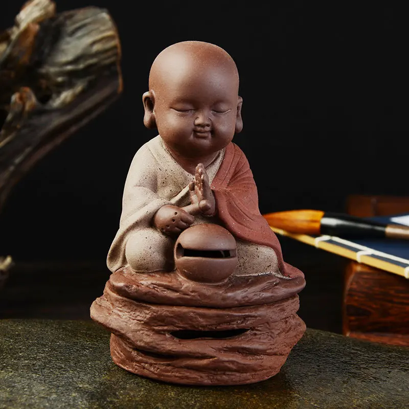 Buddha Statues incense burner beat a wooden drum dish incense base Bowl baldheaded monk rich aroma stove Incense  coil incense