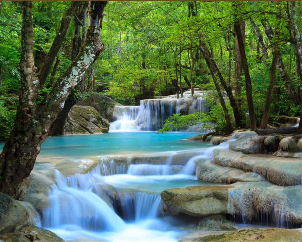 

Beibehang 3D definition forest rivers waterfalls photos 3D wallpapers living room bedroom decoration photo 3d wallpaper mural