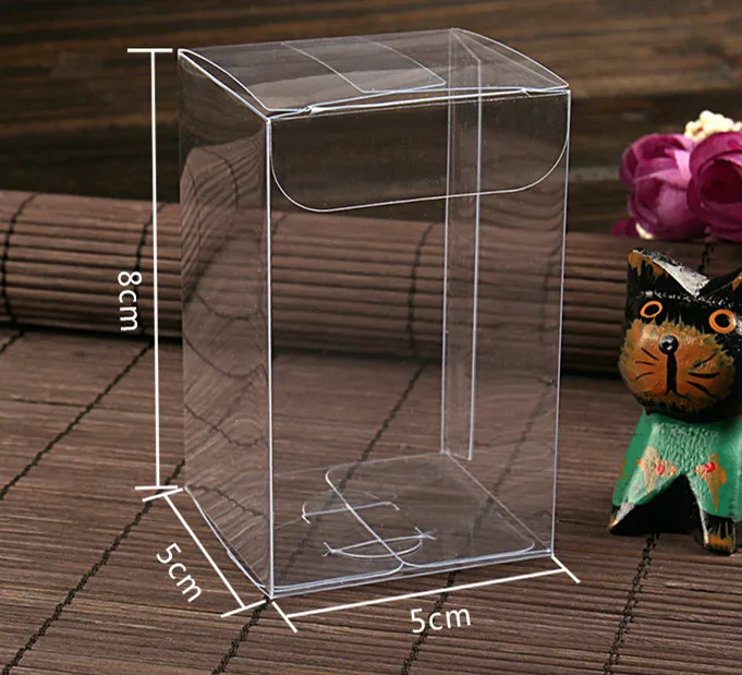 50PCS 5*5*8cm Transparent waterproof Clear PVC boxes Packaging small plastic box storage for food/jewelry/Candy/Gift/cosmetics