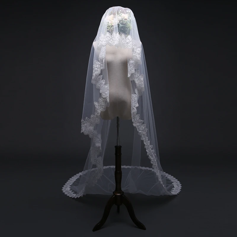 Voile de mariage cathédrale blanc, long bord en dentelle, voile de patients avec peigne, accessoires de mariage, mantille de mariée, 3 m, 2025