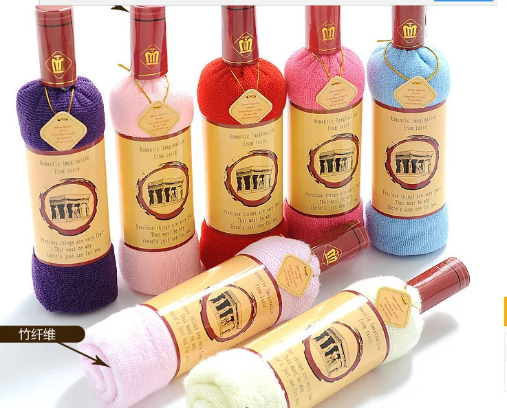 

5 pcs one lot wholesales New Bath Shower Soft Cotton Towel Wine Bottle Shape Washcloth Towel Valentine's Gift