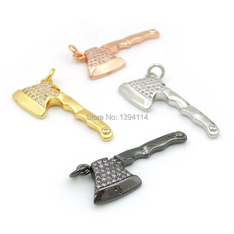 29*11*3mm Micro Pave Clear CZ Hatchet Charm Fit For Making DIY Bracelets Or Necklaces Jewelry