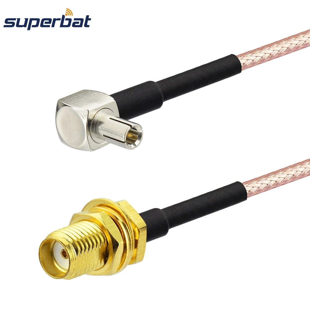 Superbat UMTS Antenna Pigtail Cable SMA Bulkhead Female Straight to TS9 Right Angle Male for ZTE MF633 + MF633BP + MF645 MF668