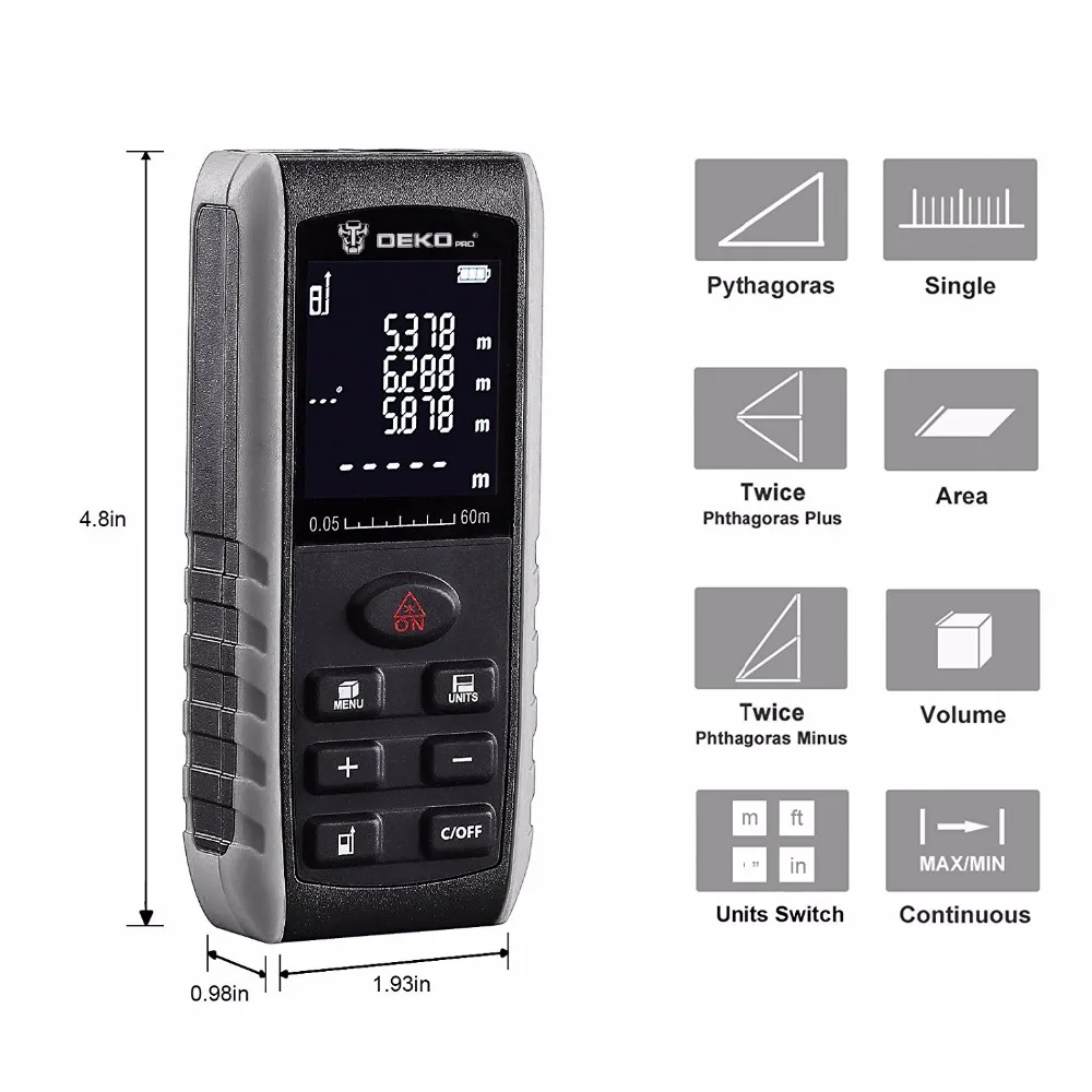 DEKO Handheld Laser Distance Meter Mini Laser Rangefinder Laser Tape Range Finder Diastimeter Measure 40M 60M 80M 100M