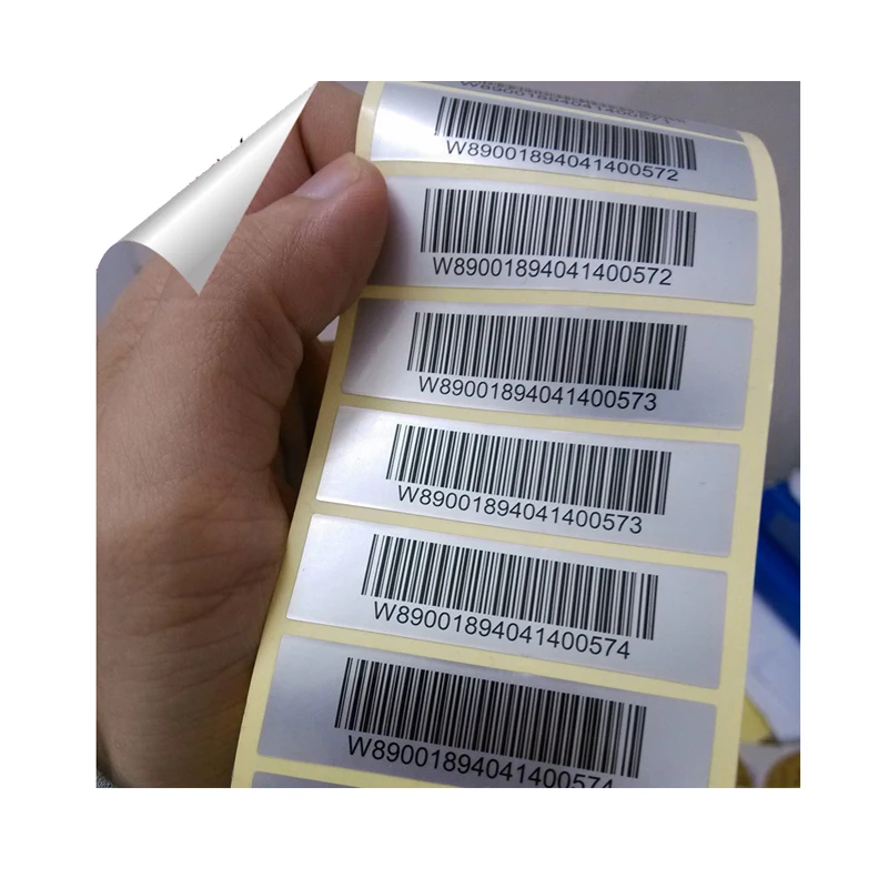 Cheapest Aluminium barcode label Logo printing self-adhesive serial number barcode sticker roll waterproof custom packaging labe