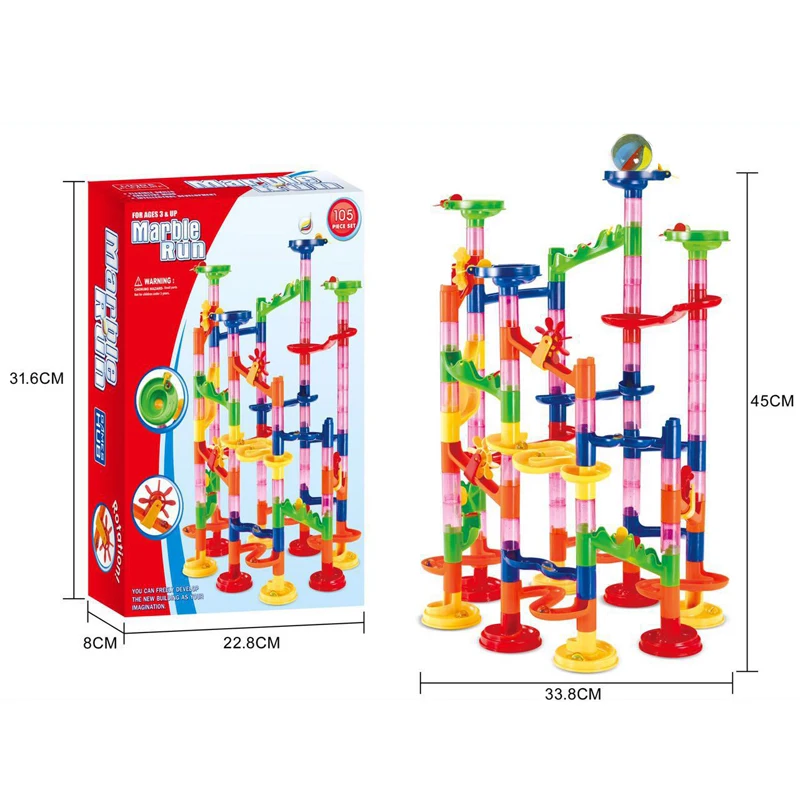 Glass Beads Run Ball Roller Coaster Building Block Construction 105 PCS Marble Race Run Maze Ball Toy for Children