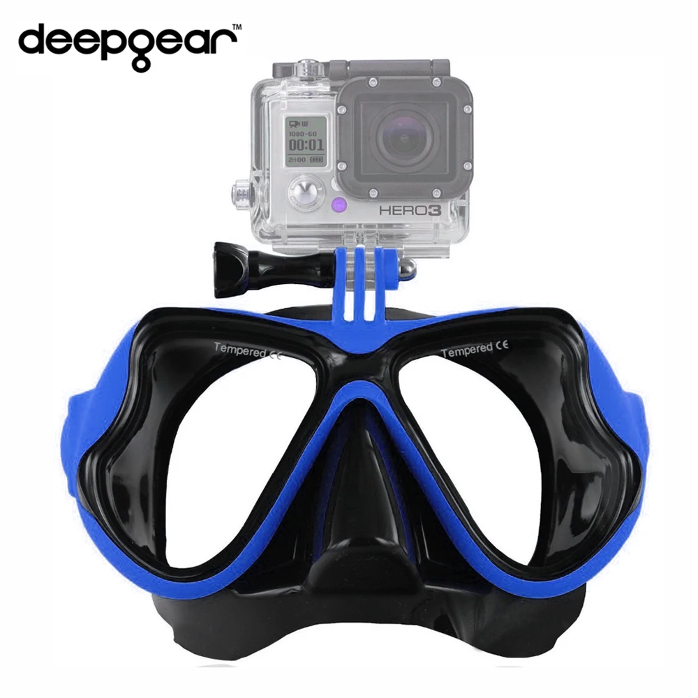 Deepgear sea dive mask Top adult camera mount scuba mask to Gopro Black silicone blue snorkel mask Top nearsighted snorkel mask