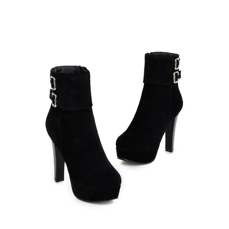 2017 Winter Boots Plus Big Size New Round Toe Buckle Boots For Women Sexy Ankle Heels Fashion Winter Shoes Casual Zip Snow 2150