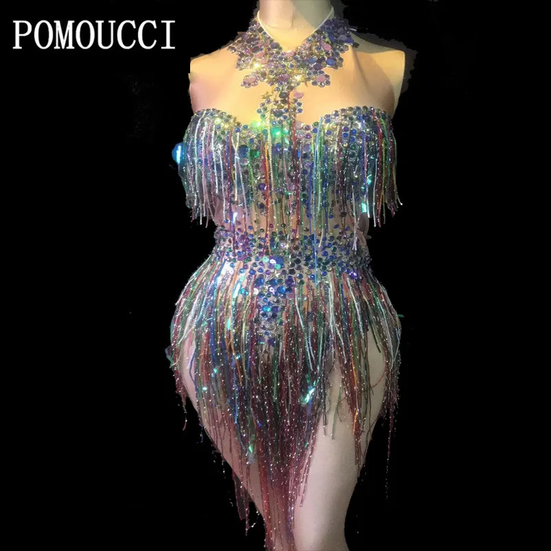 2020 New Women Multicolor Tassel Sexy Bodysuit Party Bar Stage Outfits Nightclub DJ Singer Performance Costume Dance Wears