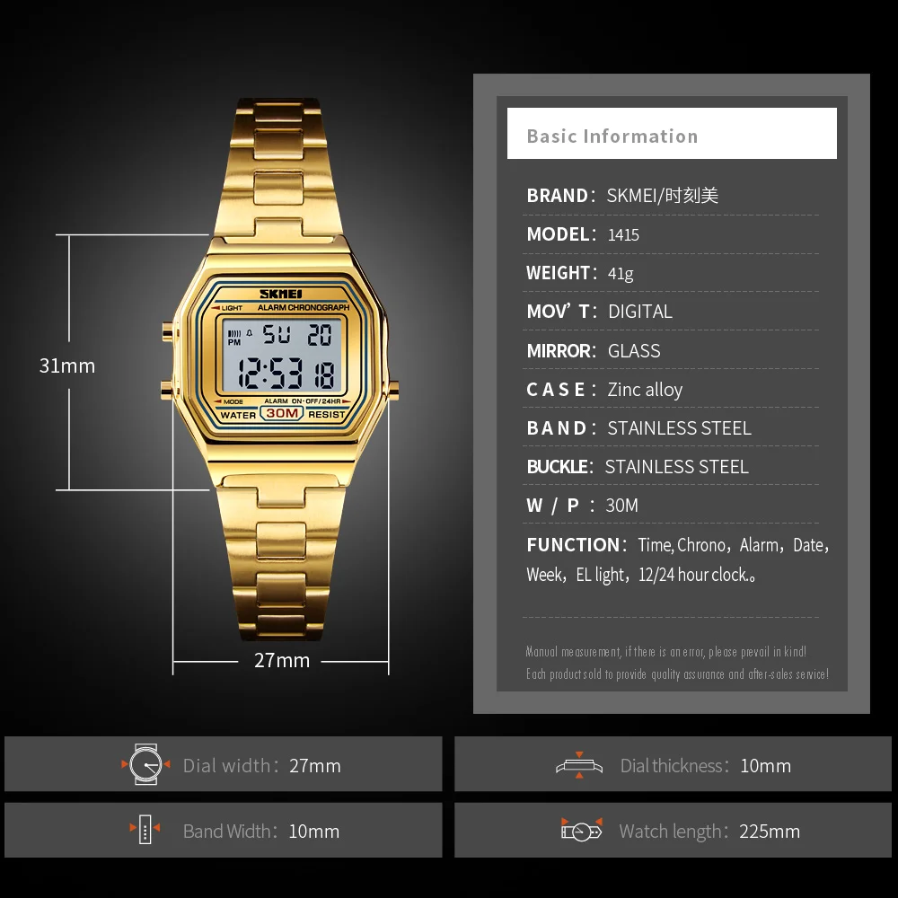 Skmei relógio digital feminino de luxo, relógio fashion casual com pulseira fina, relógio digital esportivo para mulheres 1415 à prova d'água