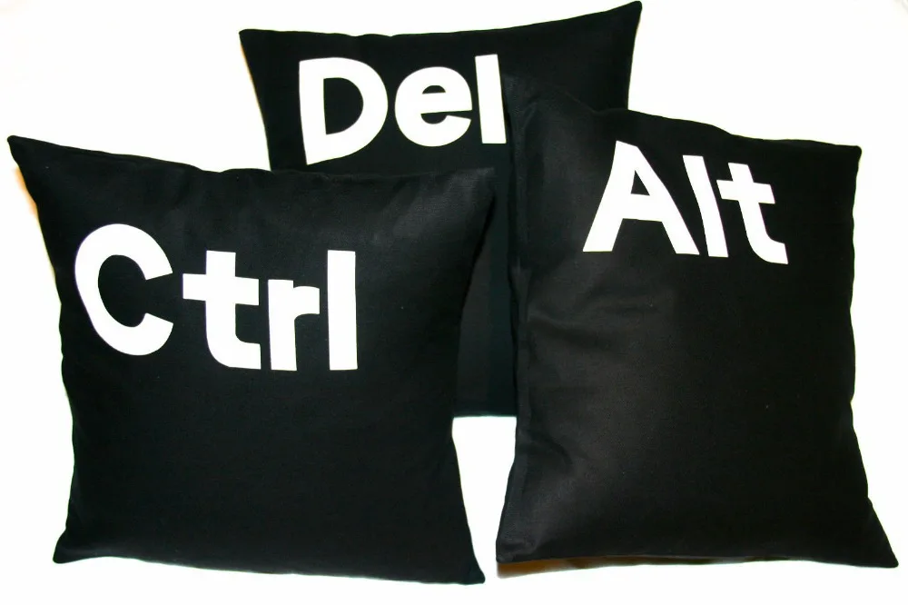 

Novelty Letter Cushion Cover Ctrl Alt Del Set of Three Cotton Cushion Covers Black Decorative Sofa Pillow Case 18" Twin Sides