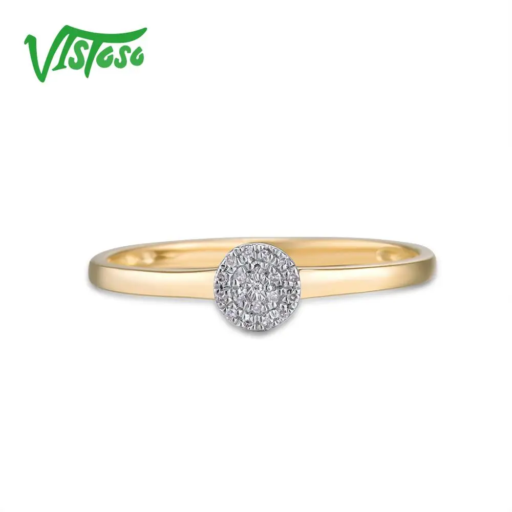 VISTOSO Pure 14K 585 Yellow Gold Sparkling Diamond Dainty Round Cirle Ring For Women Anniversary Trendy Fine Jewelry