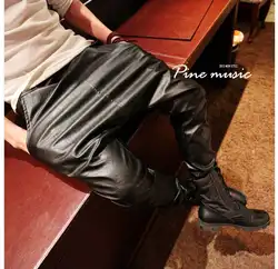 new 2018 fashuion faux leather harem pants men drop crotch pants men baggy pants casual fashion elastic waist pants men/PK3