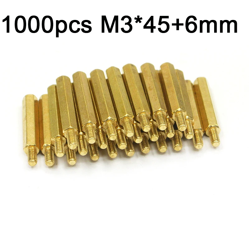 

1000Pcs M3*45+6mm Hex Nut Spacing Screw Brass Threaded Pillar PCB Computer PC Motherboard Standoff Spacer