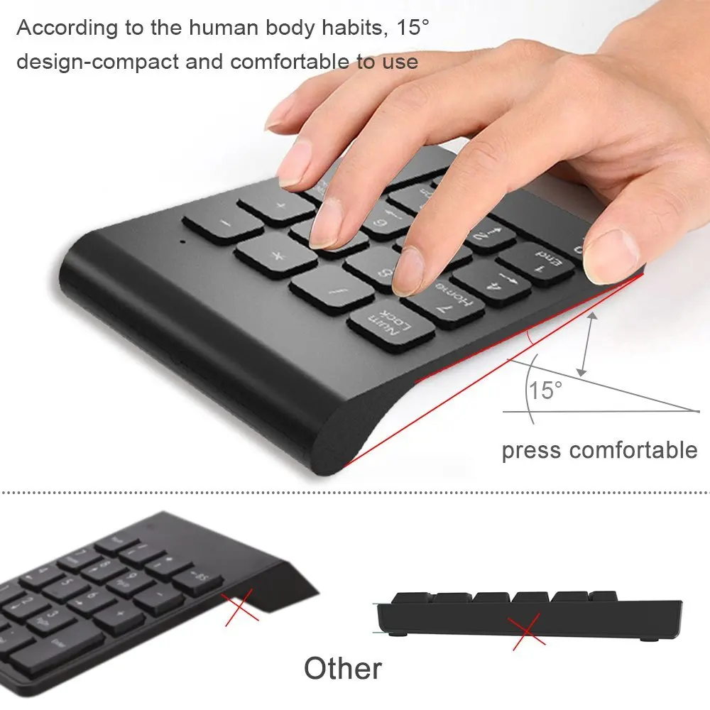 AVATTO Small-size 2.4GHz Wireless Numeric Keypad Numpad 18 Keys Digital Keyboard for Accounting Teller Laptop Notebook Tablets