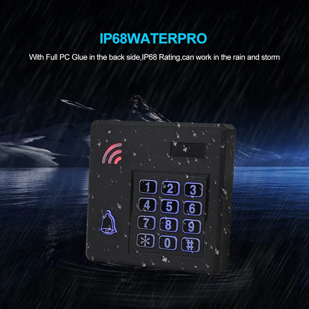 IP68 Waterproof Access Control System Outdoor RFID Keypad WG26 Access Controller Keyboard Rainproof + 10 EM4100 Keyfobs for Home