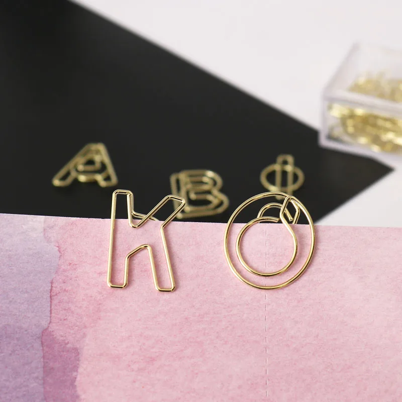 TUTU 10pcs/box letter Shape gold Paper Clips Kawaii Stationery letter Binder Clips Photos Tickets Notes Letter Paper Clip H0280