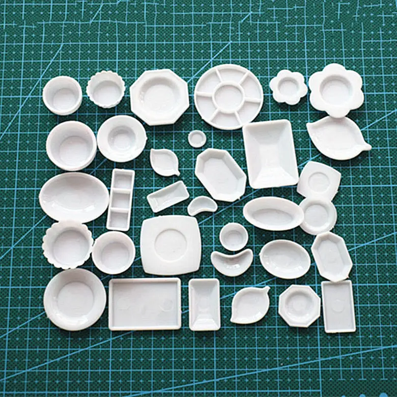 33Pcs Pop Trays Platen Mini Voedsel Wit Gerechten Servies Dollhouse Miniature Dolls Accessoires Keuken Speelgoed