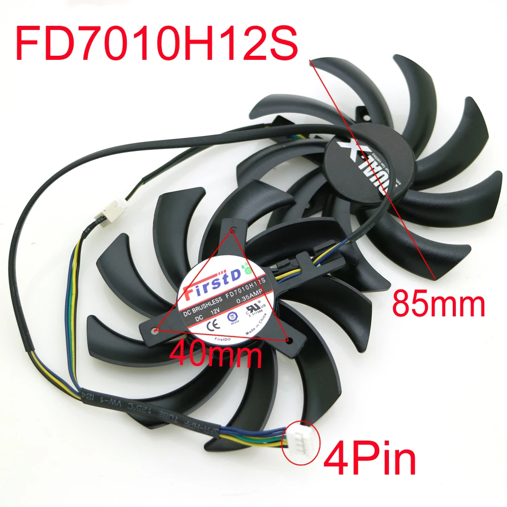 2pcs/lot FD7010H12S 12V 0.35A 4Pin 85mm VGA Fan For Sapphire HD 7790 7850 7870 7950 Graphics Video Card Cooling Fan