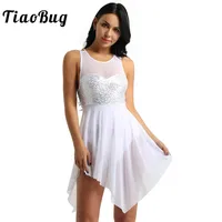 TiaoBug mujeres lentejuelas escenario trajes de baile lírico malla asimétrica Ballet tutú leotardo vestido de baile leotardo de gimnasia para adultos