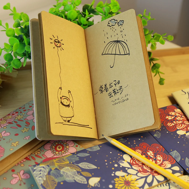 1pcs Portable Notebook Birds and Flower Obsessed Memo pad Kraft Paper Diary Book Soft Copybook Student A6474