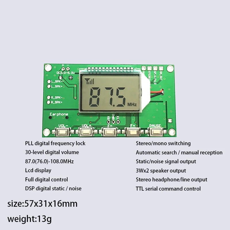 Modulo ricevitore FM 76.0MHz-108.0MHz modulazione di frequenza Wireless modulo Radio FM scheda ricevitore Radio digitale Radio fai da te