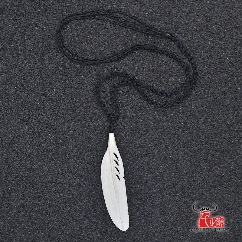 GX071 Hot Sale Maya pendant Primitive tribes Choker Handmade Carved feather necklace man yak bone jewelry necklaces of surfing