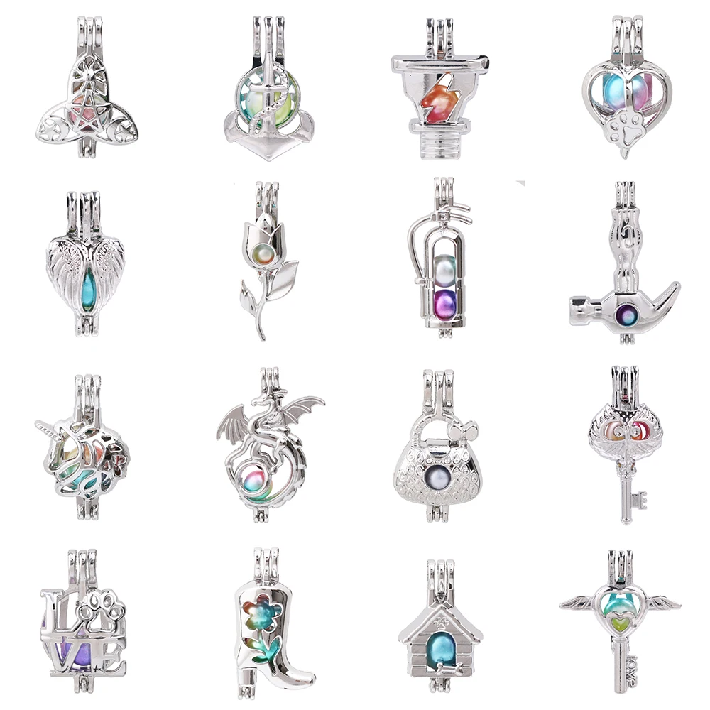 1pc Dog Paw Anchor Wing Rose Love Dragon Unicorn Pearl Cage Pendant Bead Cage Essential Oil Diffuser Lockets for Oyster Pearls