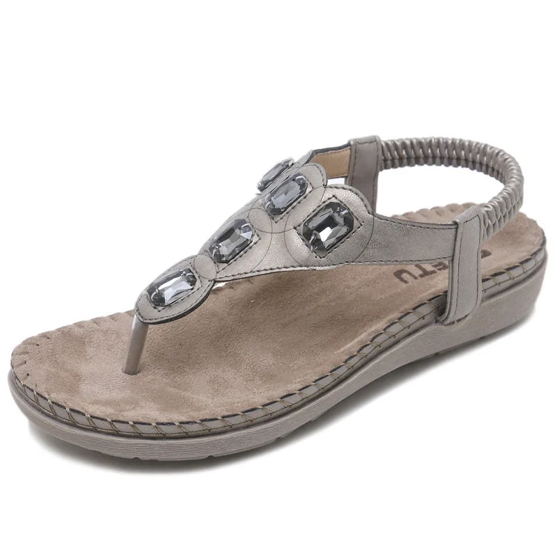 SIKETU shoes woman flat sandals PU Europe and America Women's sandals Bohemia Rhinestone Flat shoes drive Office