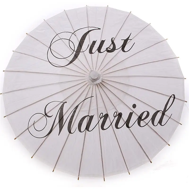 

20/50/100pcs Bamboo 33.1''/84cm Just Married Wedding Umbrella Parasol Paper Mr & Mrs Wedding Bridal Favor Parasol Adult Size