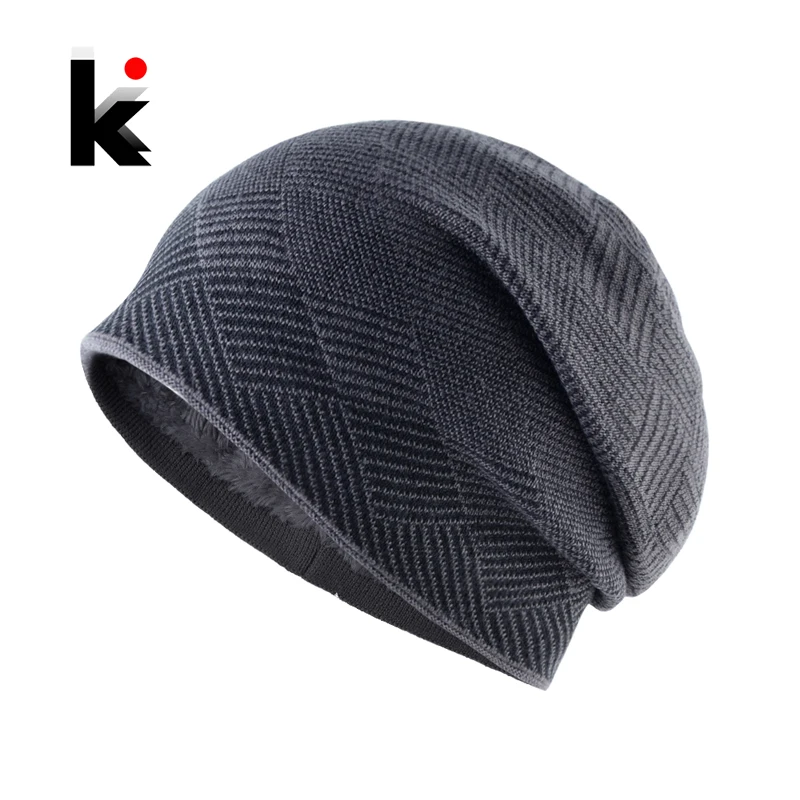 Winter Hats For Men Beanies Bonnet Knitted Men's Casual Bonnets Plaid Gorras Warm Thicker Double Layer Skullies Caps Gorro