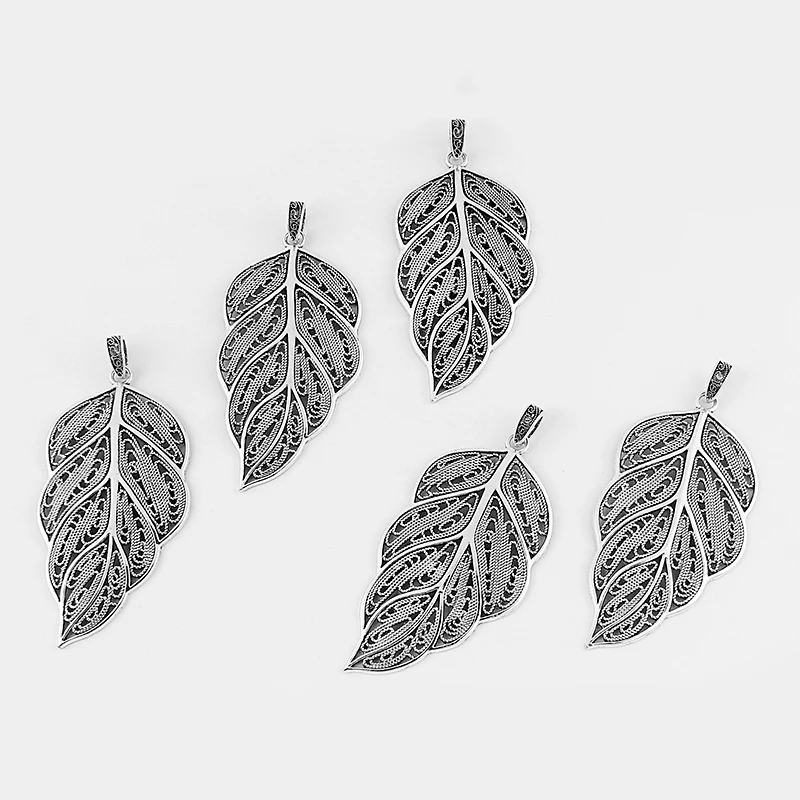 2pcs Large Hollow Filigree Leaves Charms Leaf  Pendants DIY Necklace Jewelry Making Finding 95x46mm