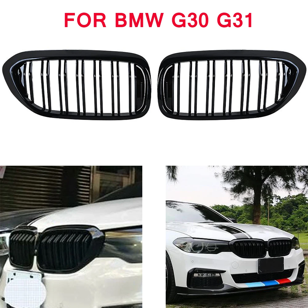 Front Bumper Grill For BMW 5 series M5 G31 520i 530i 540i 2-Slat Black Front Kidney Grille For G30 G31 2016-2019 4-Doors