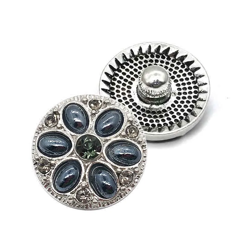 High quality 058 flower 18mm rhinestone metal button for snap button Bracelet Necklace Jewelry For Women Silver jewelry