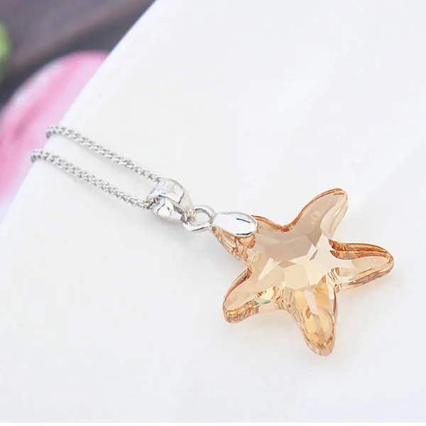 Original Crystals from Austria Starfish Pendant Necklace Silver Color Chain Collares For Women Jewelry