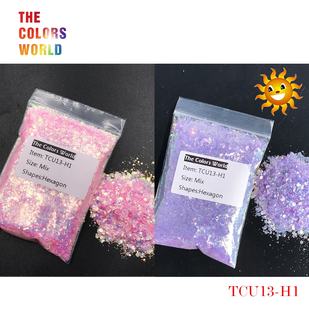 TCT-253  UV Glitter ultraviolet Light Mix Hexagon Shape Nails Glitter Nail Decorations Nail Gel Makeup Face Paint DIY Accessorie