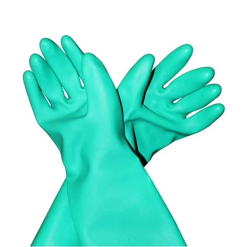 8Pieces/4 Pairs Oil-proof Long Green Safety Nitrile Rubber Coated Work Gloves Chemical Resistant Neoprene Glove