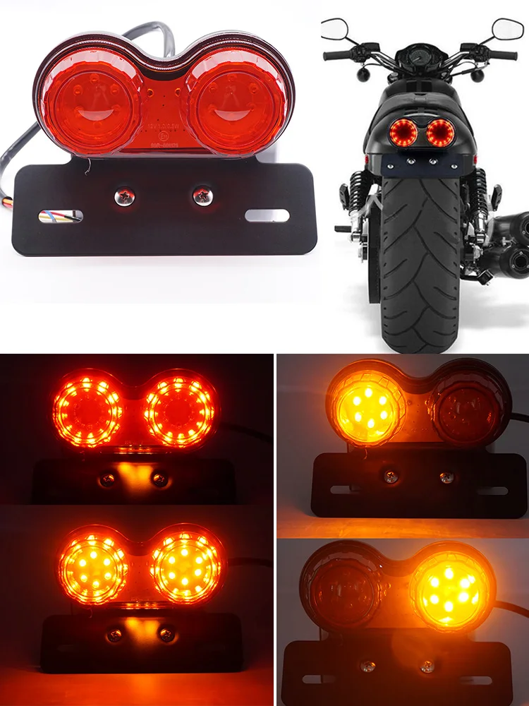 

Universal Motorcycle LED Tail Light Custom License Plate Holder Turn Signals Brake Stop Lights for Kawasaki BMW Motor Lamp