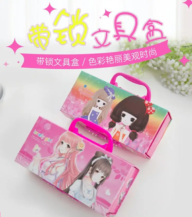 Children cartoon Multifunction High capacity Three layers pencil box with lock free shipping