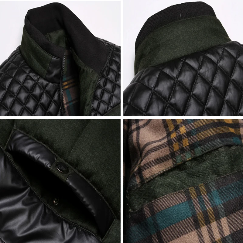 DIMUSI Winter Men Parkas Fashion Mens Cotton Thick Padded Jackets Male Casual PU Patchwork Design Outerwear Coats Clothing YA745