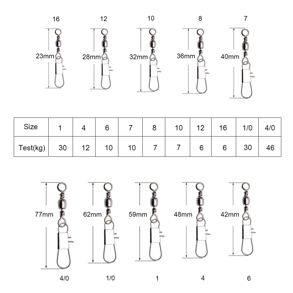 Goture Fishing Swivel 100pcs Barrel Swivel with Interlock Snap Lure Connector Solid Ring Swivels All for Fishing Accessories