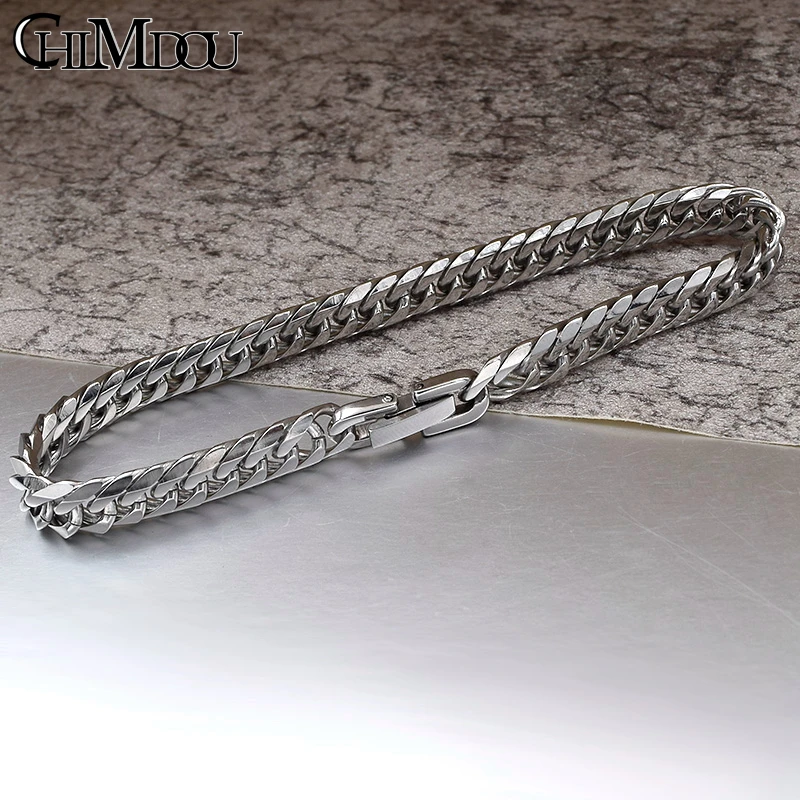 CHIMDOU 21cm 7mm,Women Stainless Steel Chain bracelet for men jewelry fashion 2023 Christmas Gift