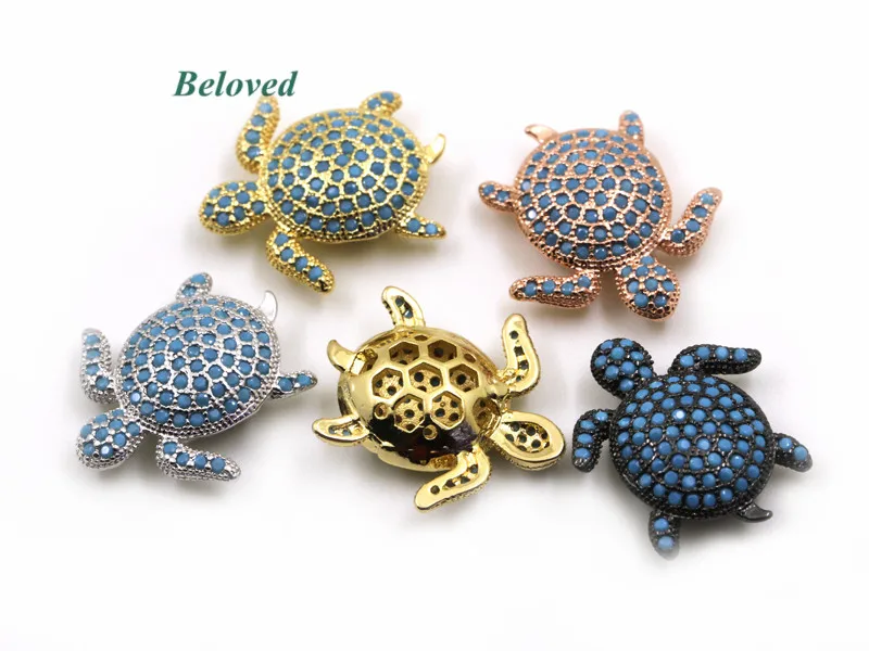 

Lovely Sea Turtle Micro Pave CZ Turquoises Brass Spacer Charms, Multicolor Metal Tortoise Jewelry Making Connectors, BG18149