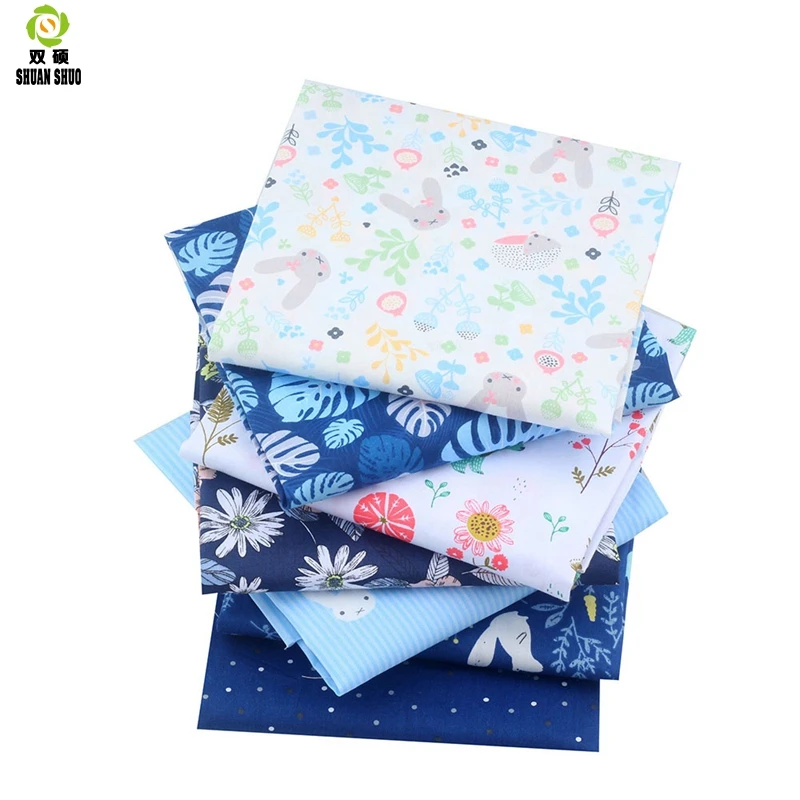 Cotton Tissus Fabric Blue Flower Patchwork Fabric Fat Quarter Bundles Fabric For Sewing Doll Cloths  40*50cm 35pcs/lot